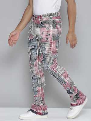 RED PATCHWORK ALL OVER STACKED JEAN