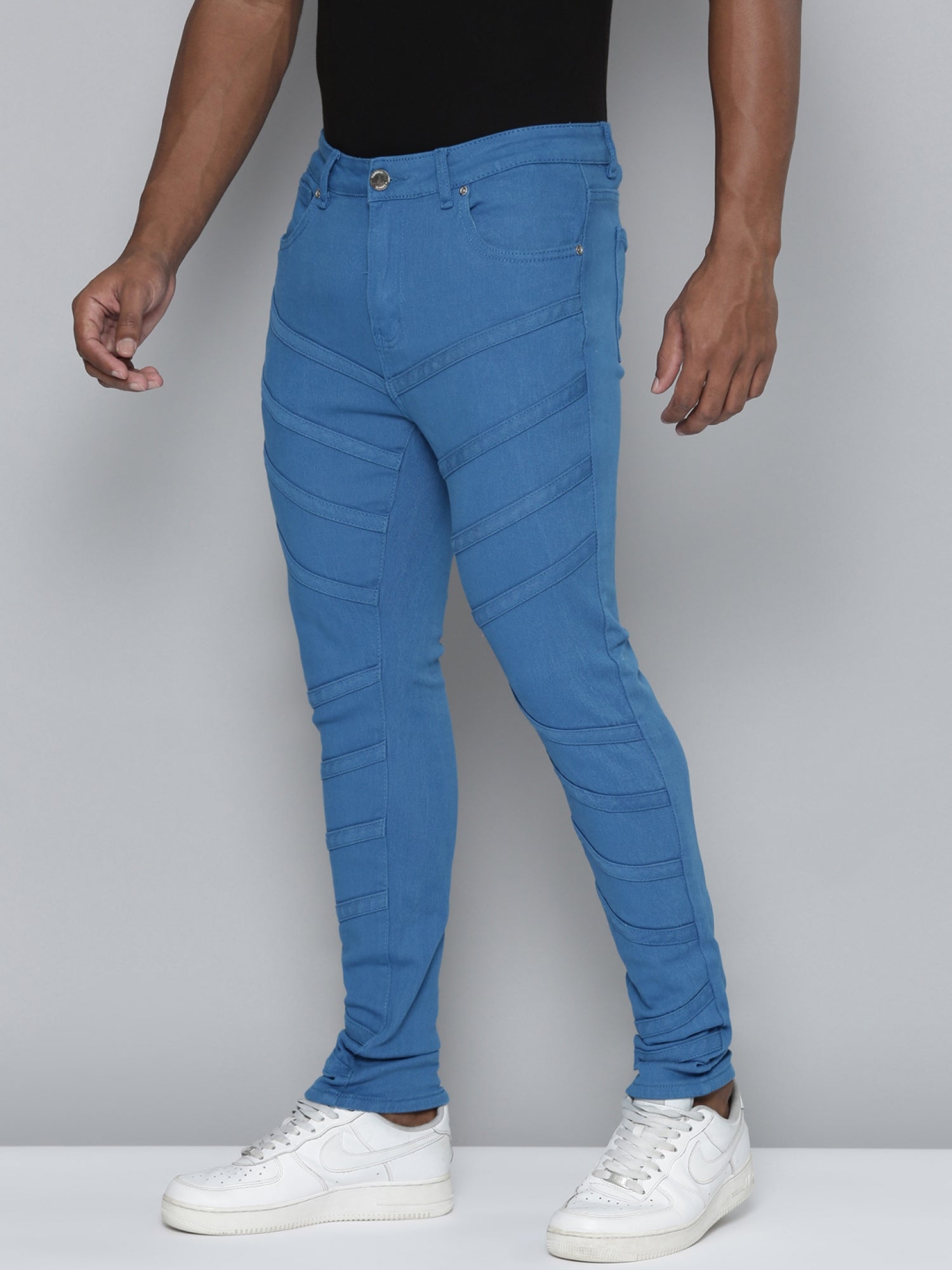 Cobalt Blue Stacked Jeans with Diagonal cut & sew