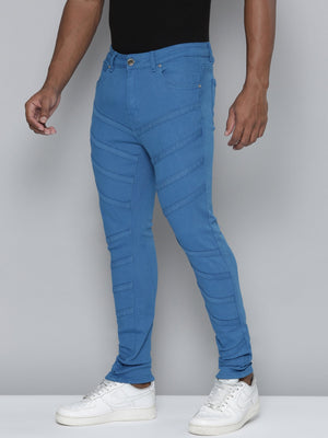 Cobalt Blue Stacked Jeans with Diagonal cut & sew