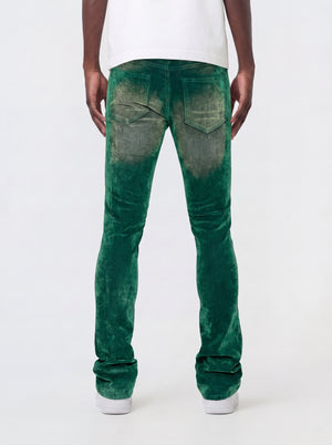 GREEN VELVET COATED STACKED JEAN