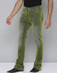 OLIVE VELVET COATED STACKED JEAN