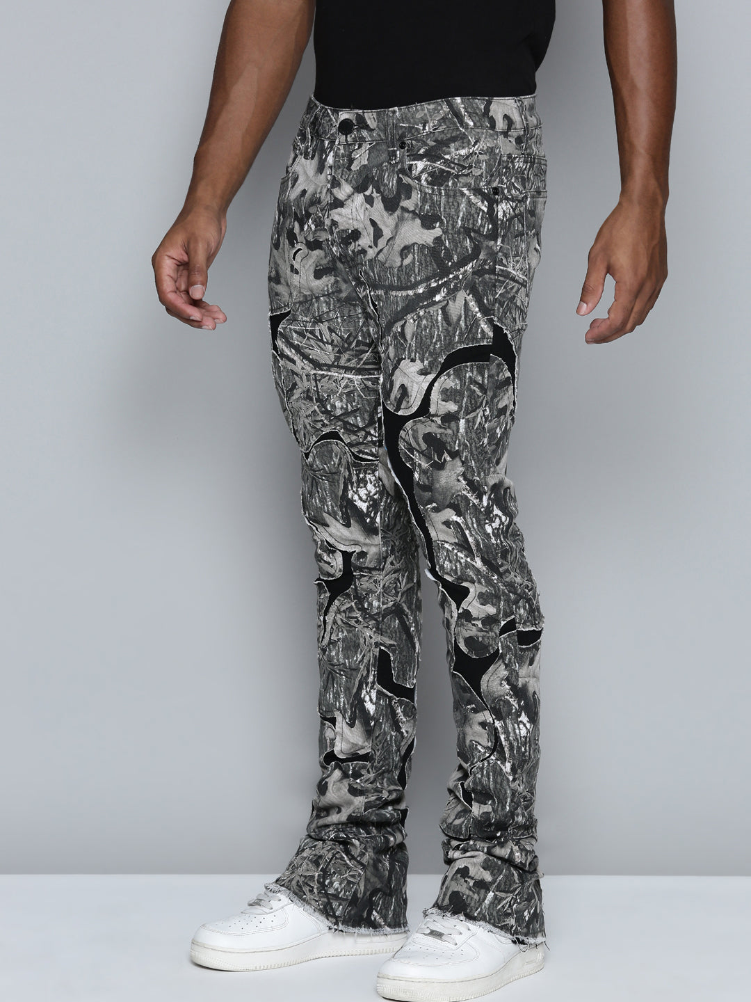 GREY CAMO OVERLAY PATCH STACKED JEAN