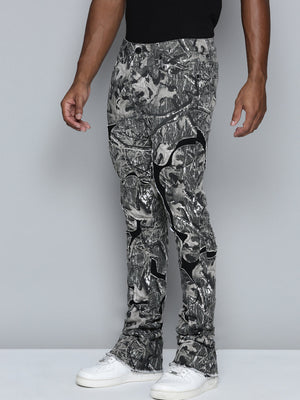 GREY CAMO OVERLAY PATCH STACKED JEAN