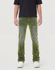 OLIVE VELVET COATED STACKED JEAN