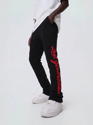 Black & Red Lost Generation Embroidered Stacked Sweats