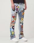 Blue Patchwork Stacked Jeans