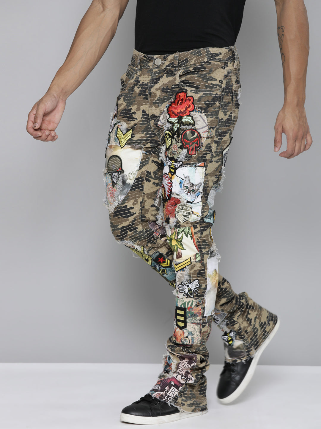 CAMO STACKED FIT JEAN WITH PATCHES