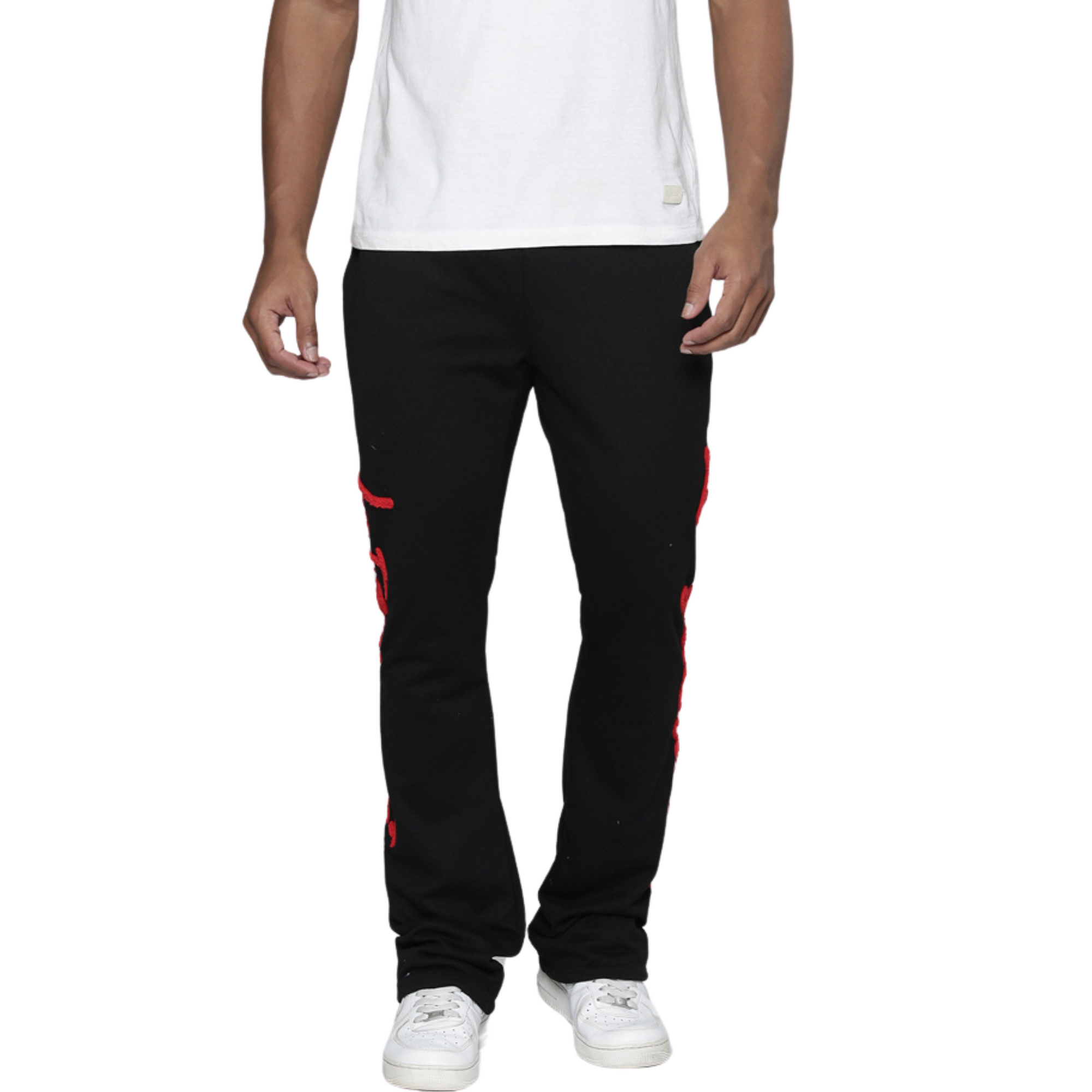 Black & Red Lost Generation Embroidered Stacked Sweats
