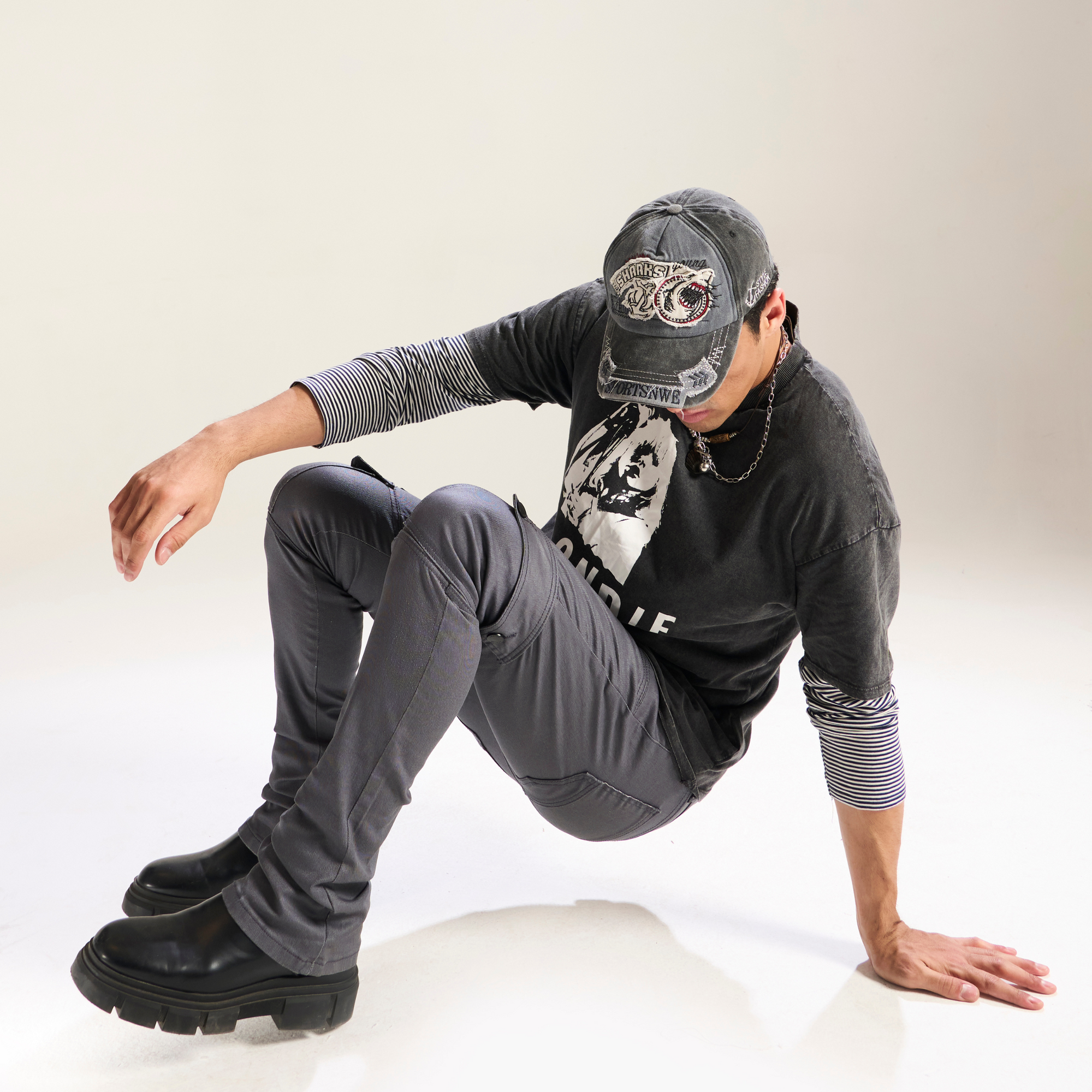 Grey Stacked Fit Coated Wax Jeans