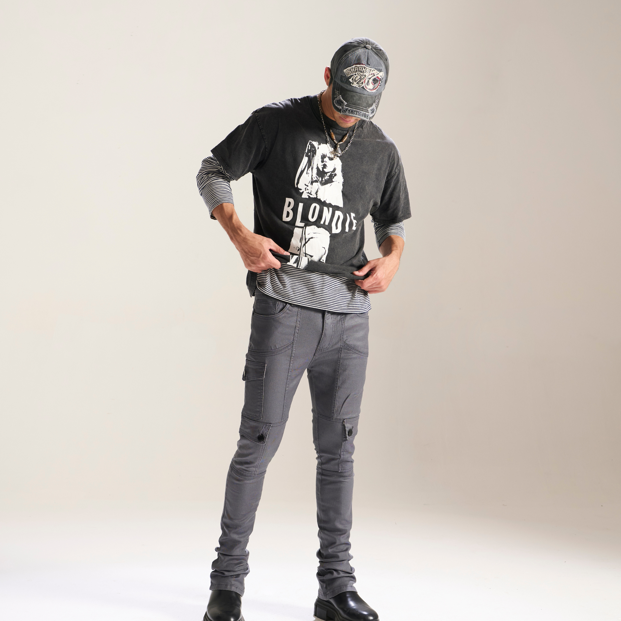 Grey Stacked Fit Coated Wax Jeans