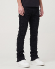 Jet Black Distressed and Frayed Rips Stacked Denims
