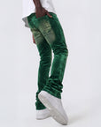 GREEN VELVET COATED STACKED JEAN