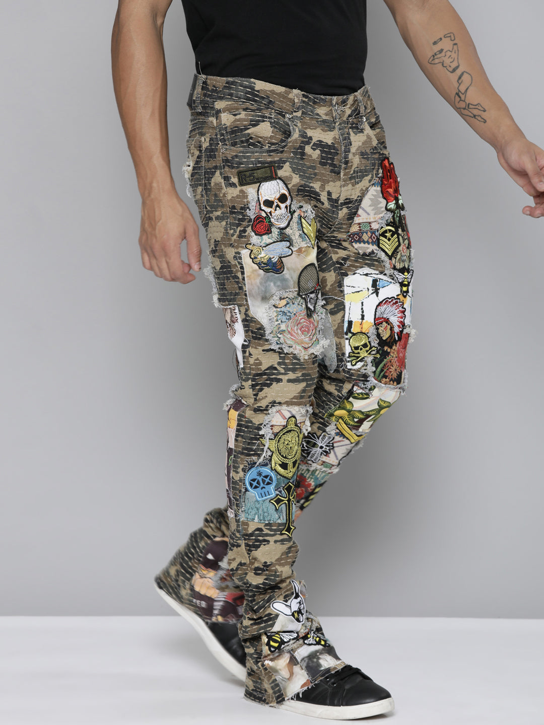 CAMO STACKED FIT JEAN WITH PATCHES