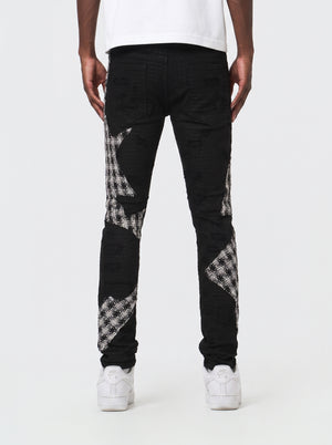 JET BLACK SKINNY JEAN WITH TWEED PATCHES