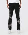 JET BLACK SKINNY JEAN WITH TWEED PATCHES