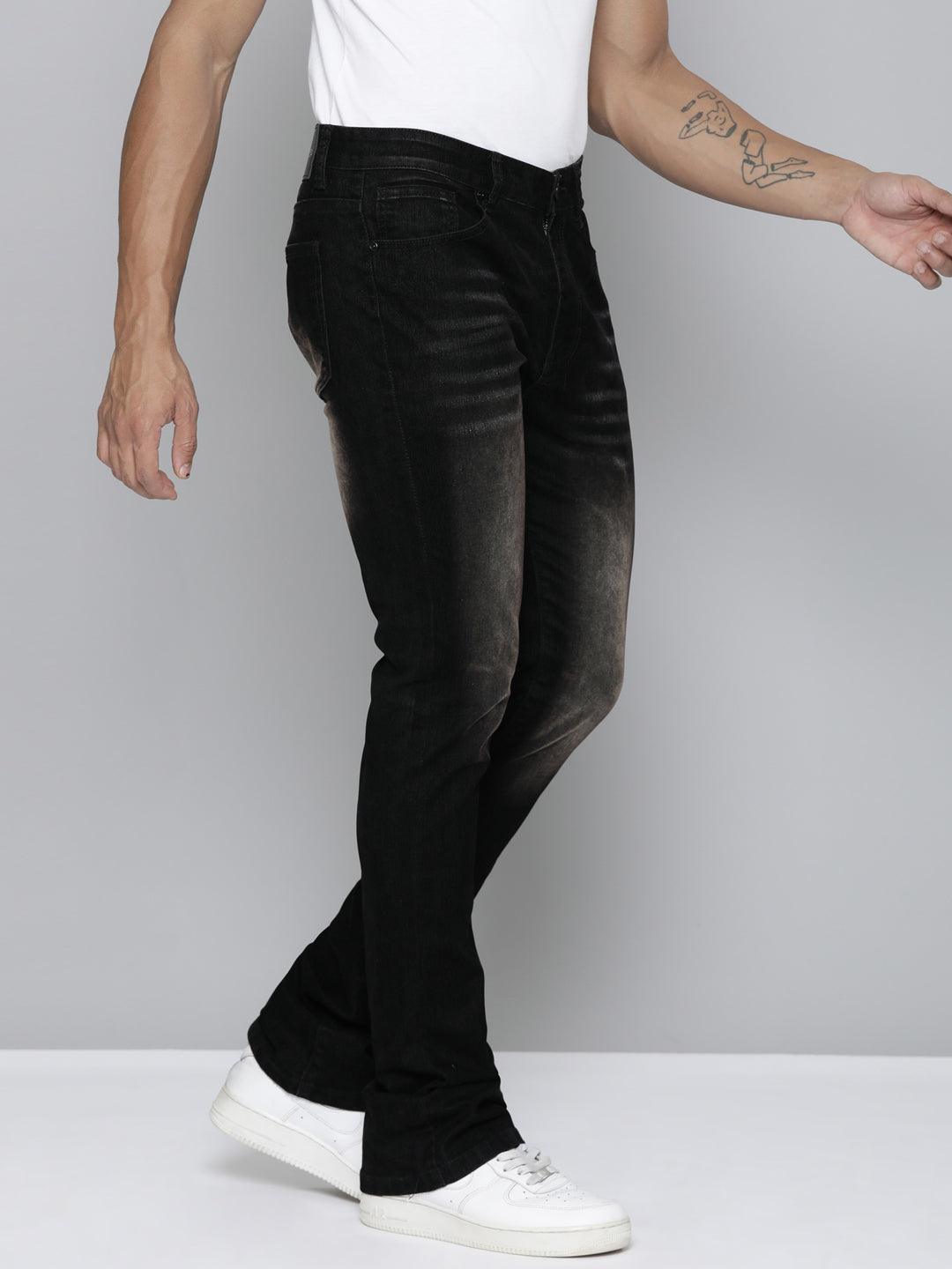 Black Velvet Coated Stacked Jeans