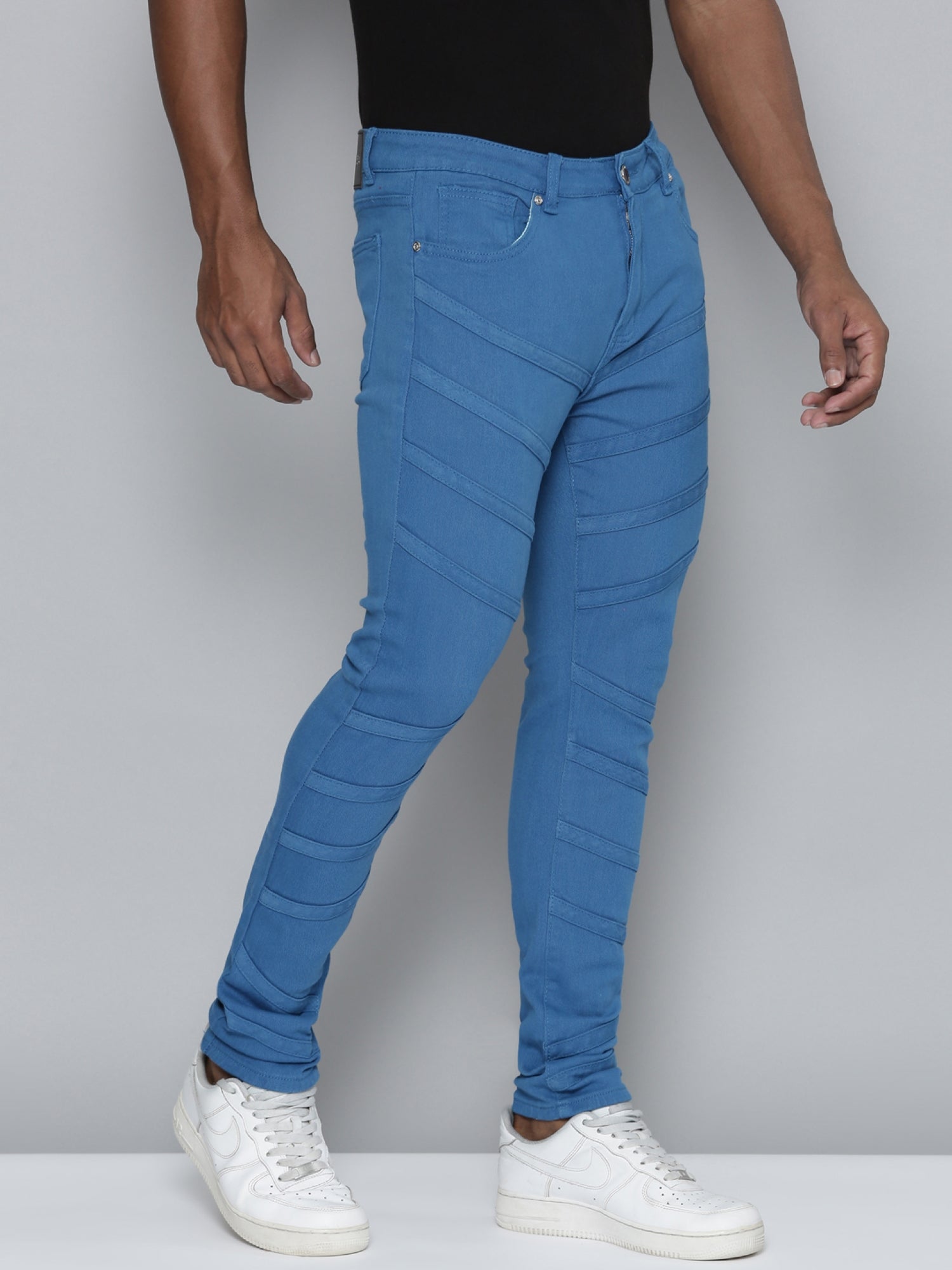 Cobalt Blue Stacked Jeans with Diagonal cut & sew