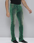 GREEN VELVET COATED STACKED JEAN