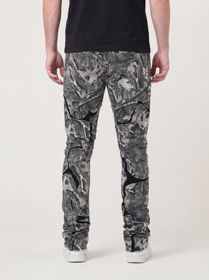 GREY CAMO OVERLAY PATCH STACKED JEAN