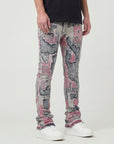 RED PATCHWORK ALL OVER STACKED JEAN