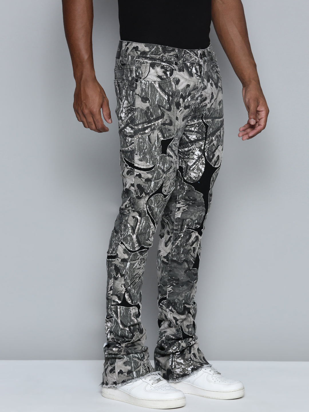 GREY CAMO OVERLAY PATCH STACKED JEAN