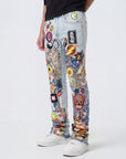 Blue Patchwork Stacked Jeans