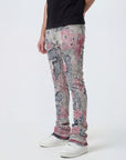 RED PATCHWORK ALL OVER STACKED JEAN