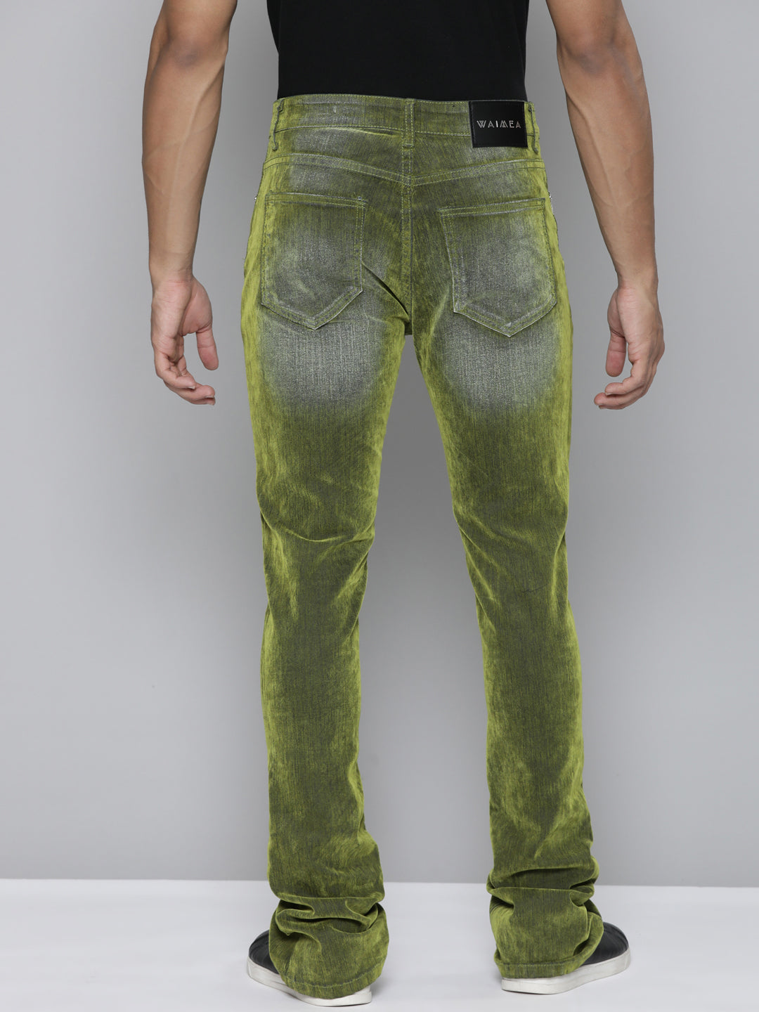 OLIVE VELVET COATED STACKED JEAN