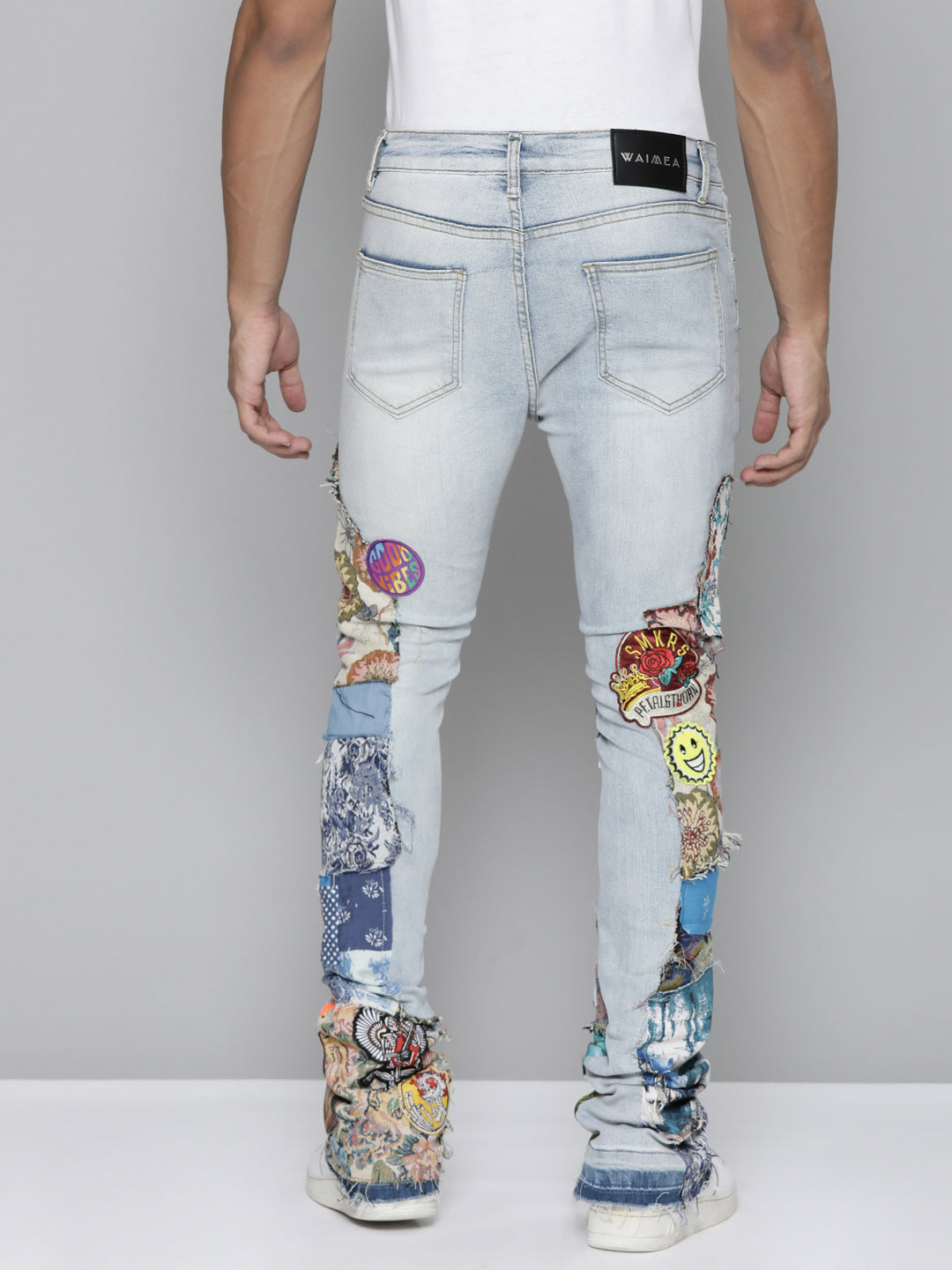 Blue Patchwork Stacked Jeans
