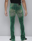 GREEN VELVET COATED STACKED JEAN