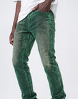 GREEN VELVET COATED STACKED JEAN