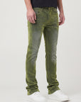 OLIVE VELVET COATED STACKED JEAN