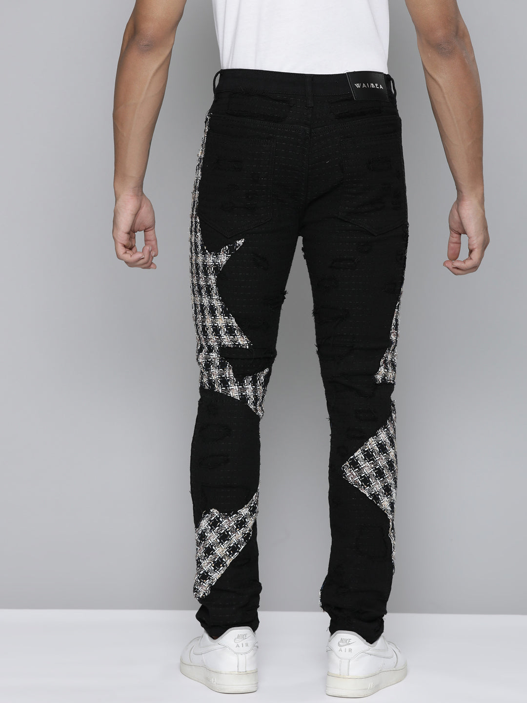 JET BLACK SKINNY JEAN WITH TWEED PATCHES