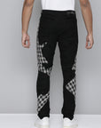 JET BLACK SKINNY JEAN WITH TWEED PATCHES
