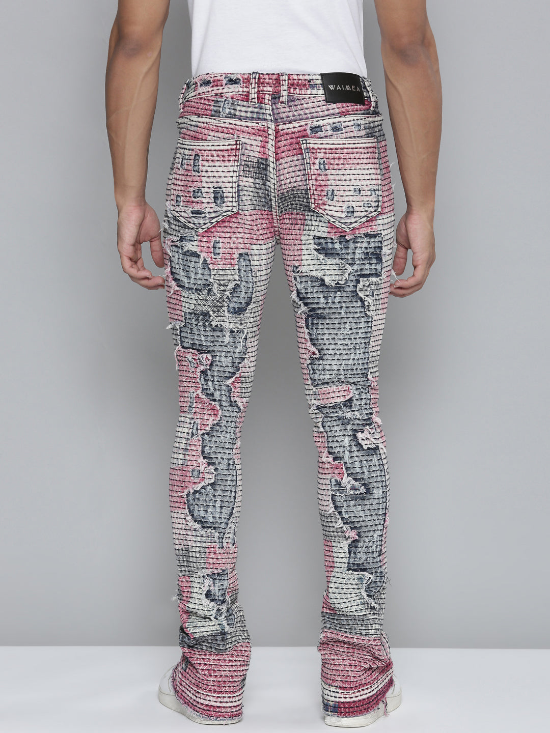 RED PATCHWORK ALL OVER STACKED JEAN