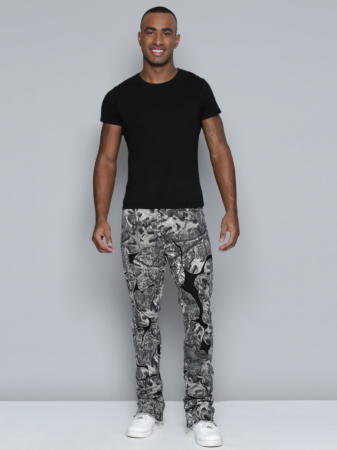 GREY CAMO OVERLAY PATCH STACKED JEAN