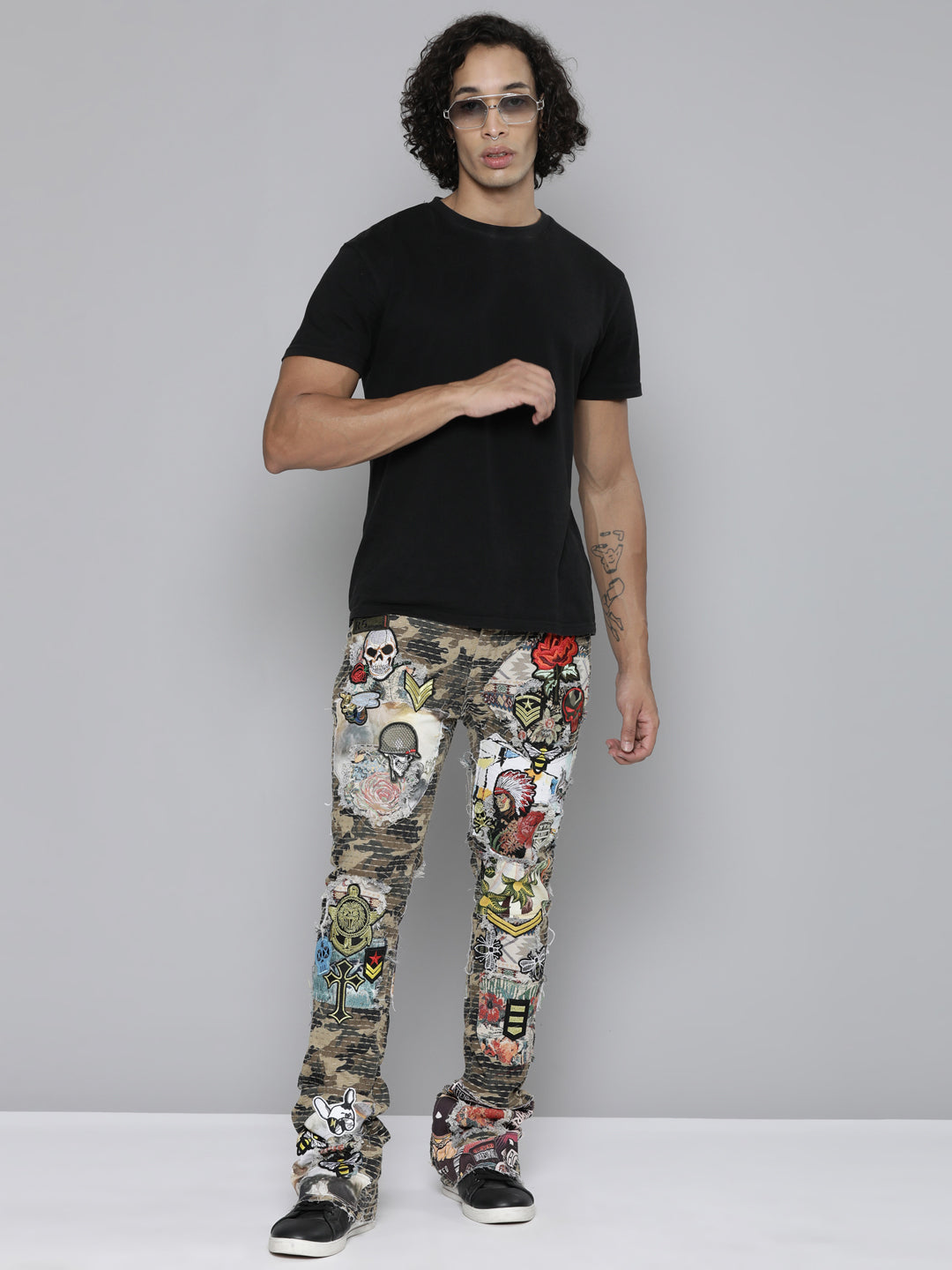 CAMO STACKED FIT JEAN WITH PATCHES
