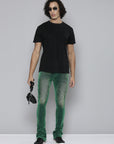 GREEN VELVET COATED STACKED JEAN