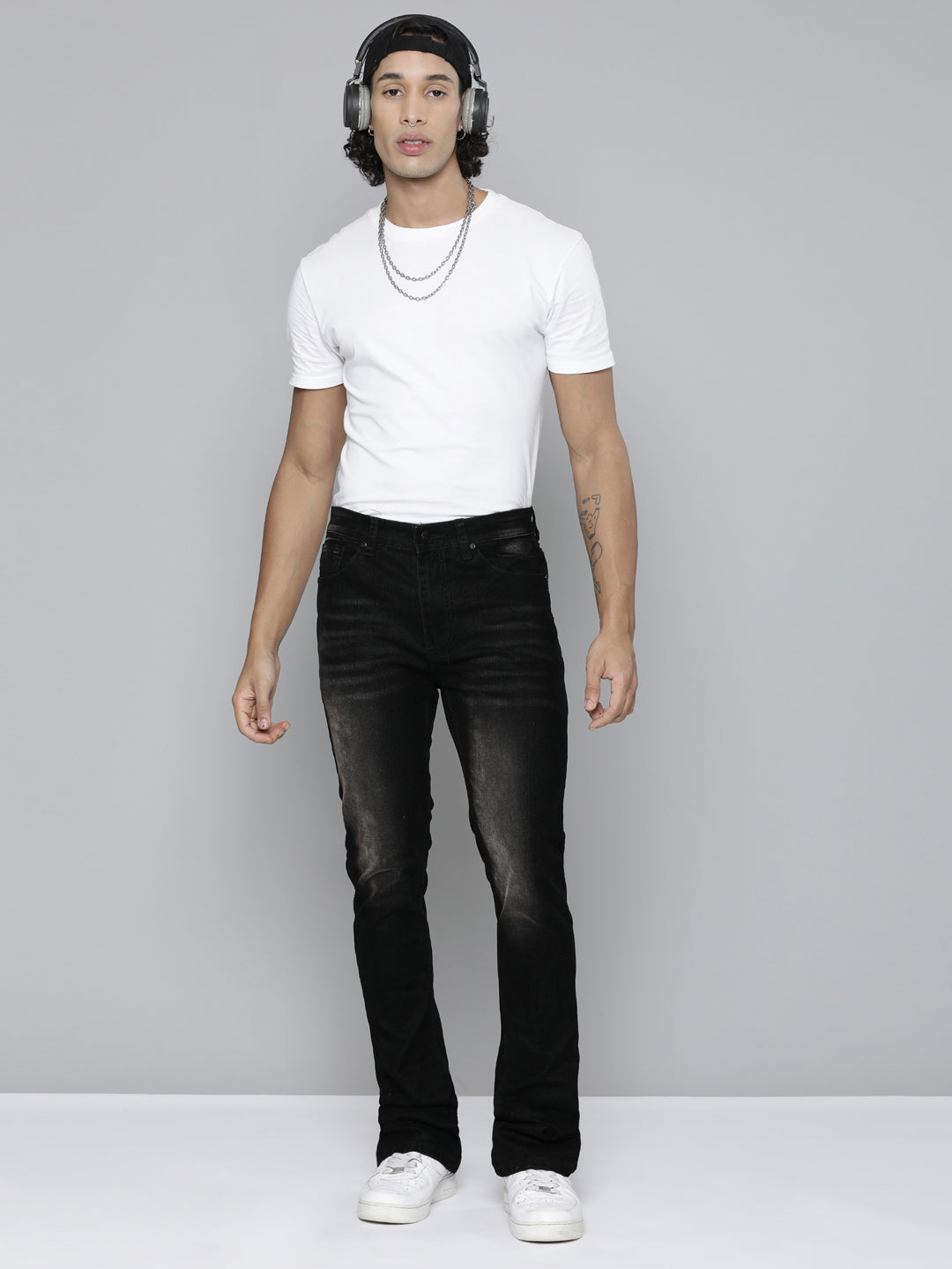 Black Velvet Coated Stacked Jeans