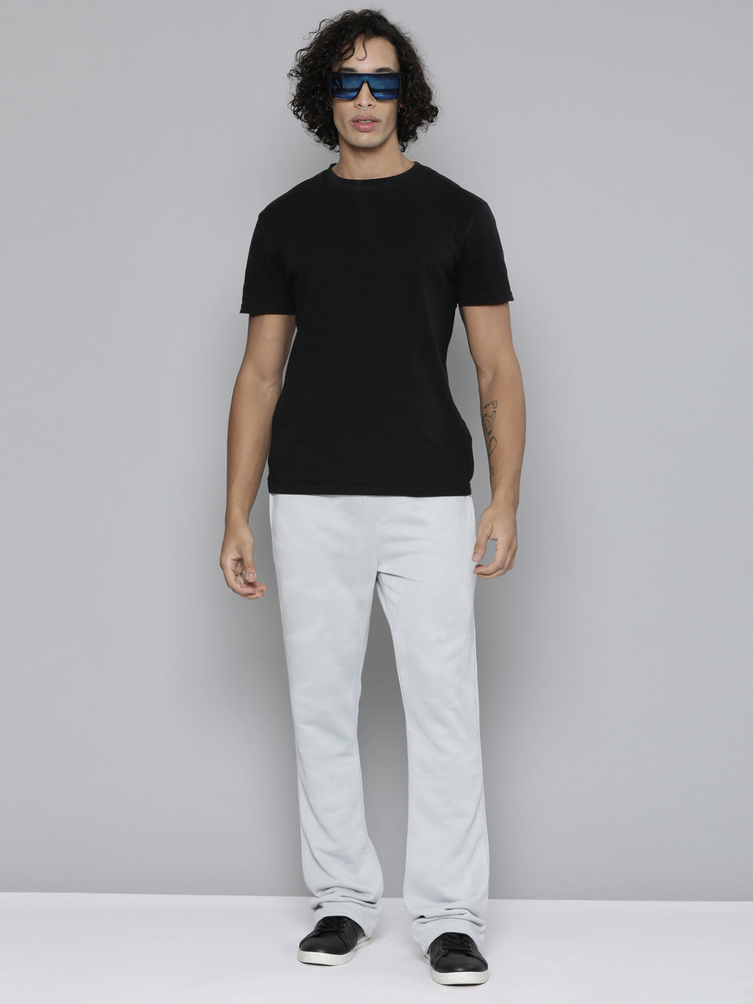 GREY MARBLE WASH STACKED TERRY PANTS