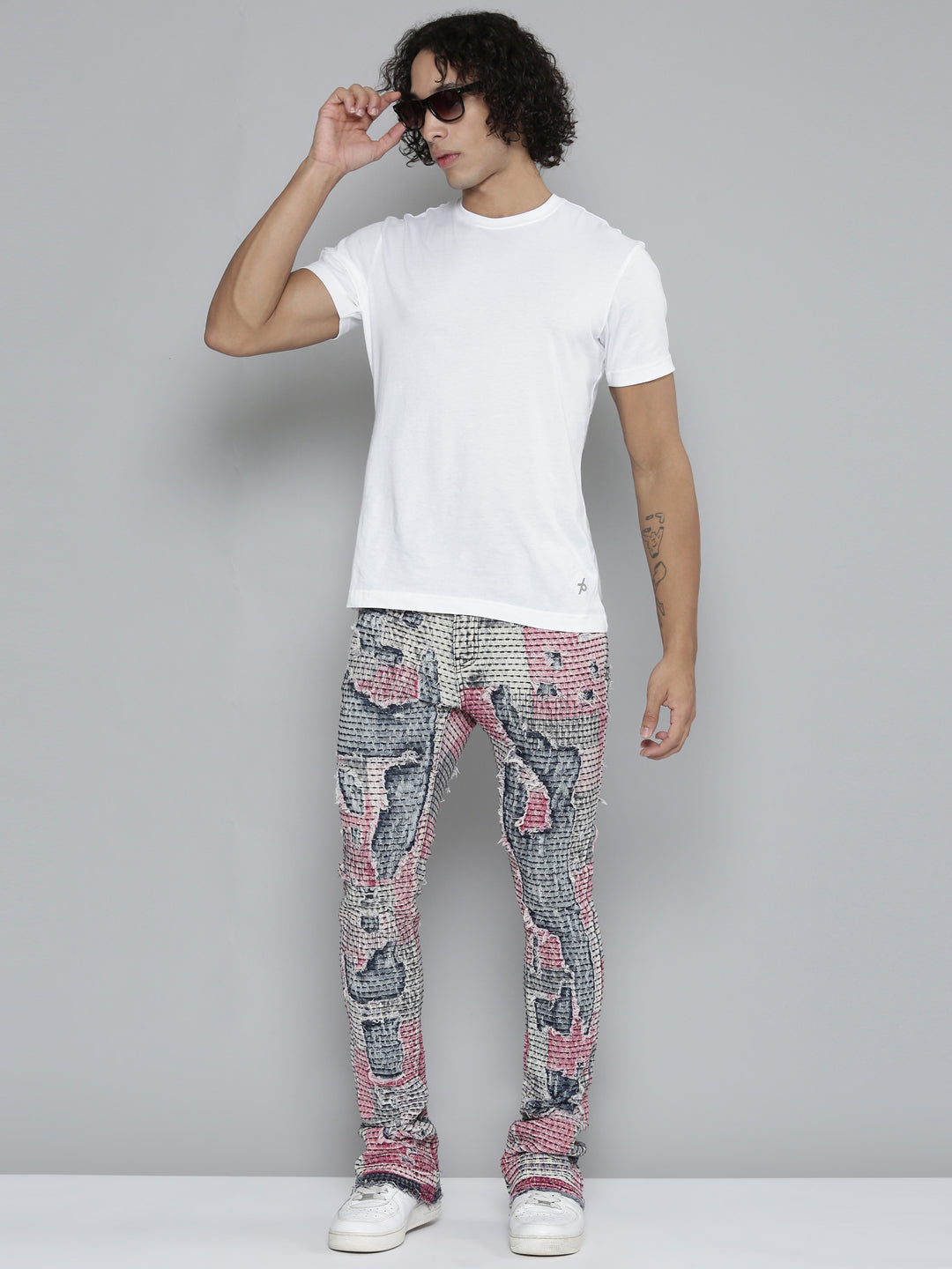 RED PATCHWORK ALL OVER STACKED JEAN