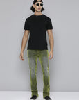OLIVE VELVET COATED STACKED JEAN