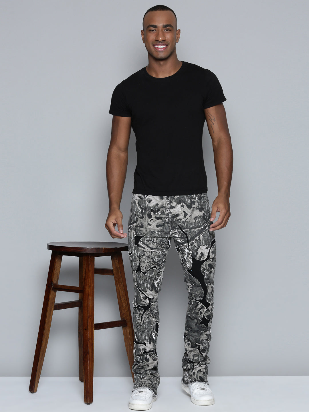 GREY CAMO OVERLAY PATCH STACKED JEAN