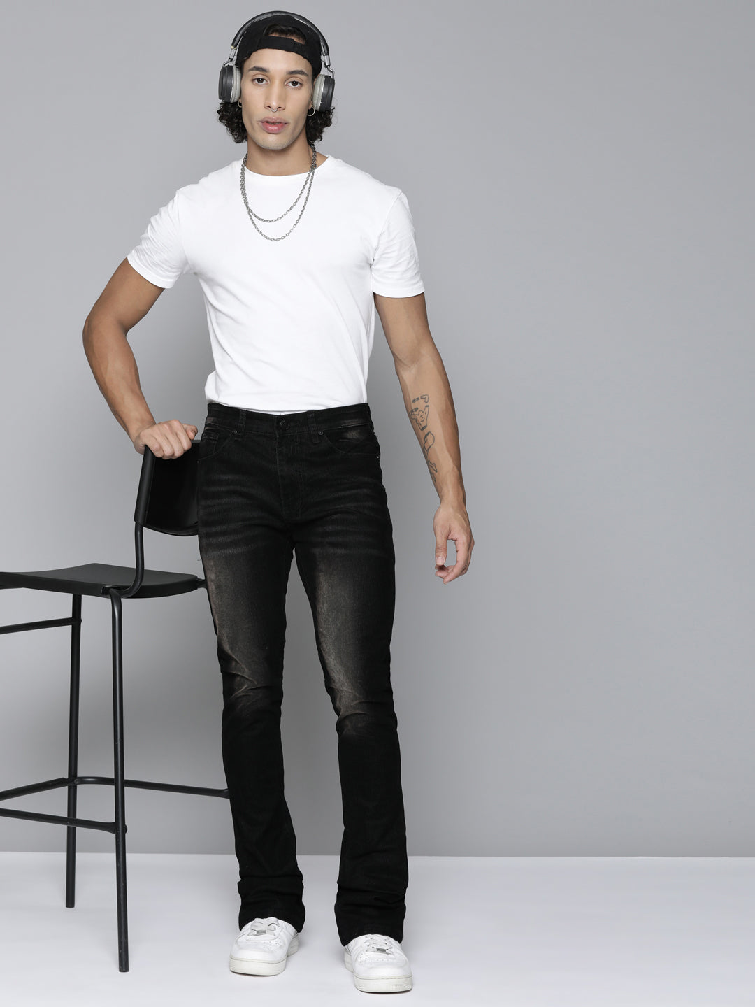 Black Velvet Coated Stacked Jeans