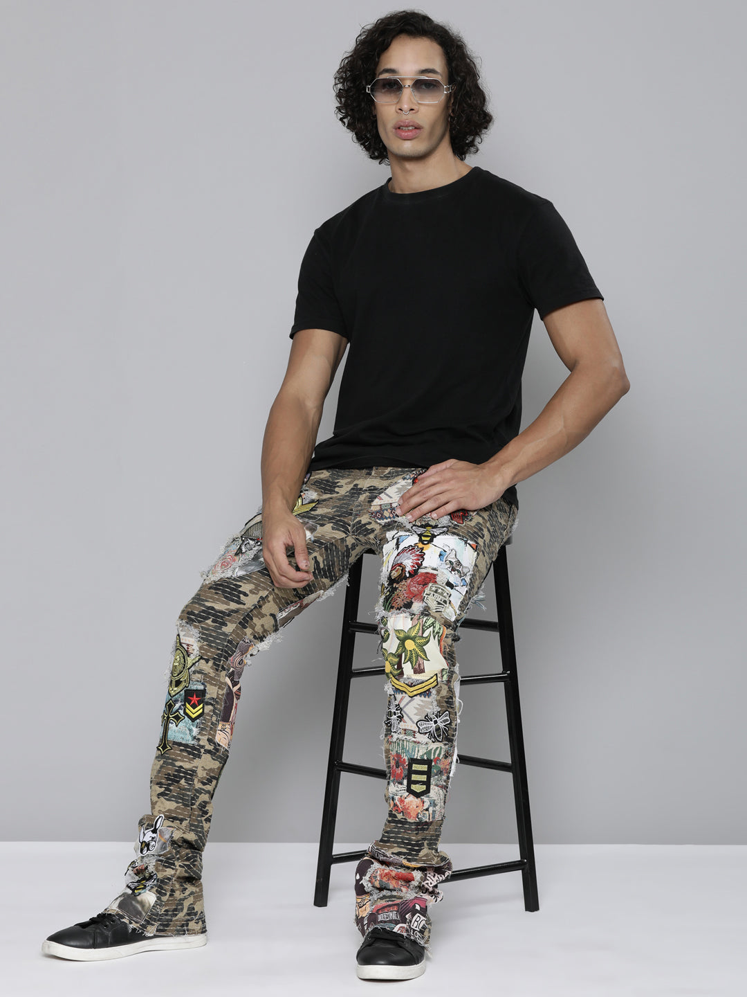 CAMO STACKED FIT JEAN WITH PATCHES
