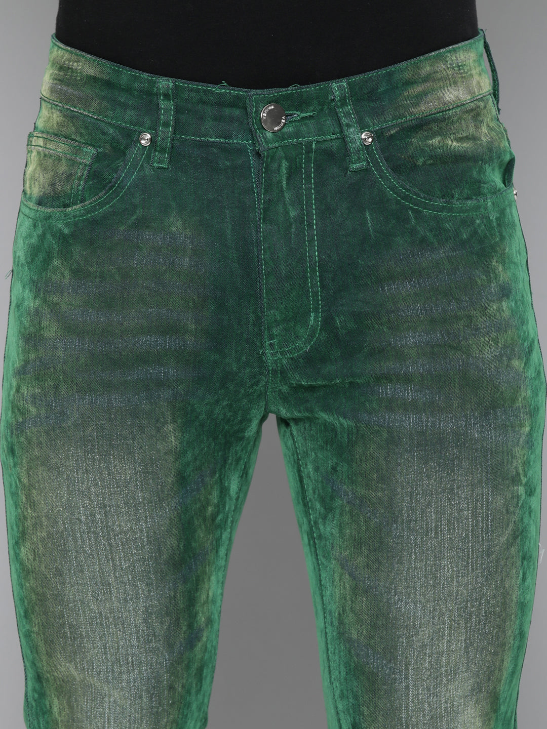 GREEN VELVET COATED STACKED JEAN