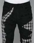 JET BLACK SKINNY JEAN WITH TWEED PATCHES