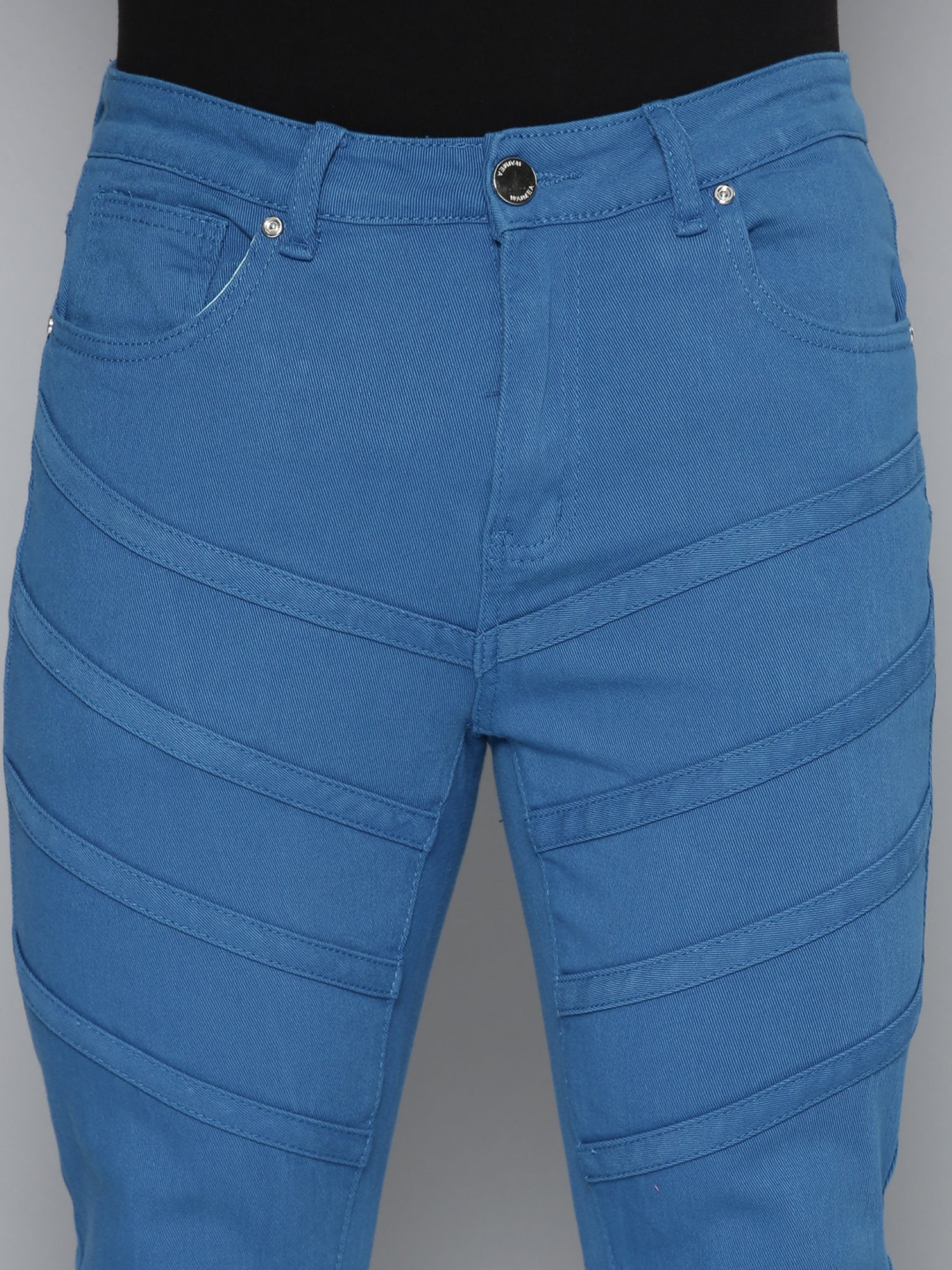 Cobalt Blue Stacked Jeans with Diagonal cut &amp; sew