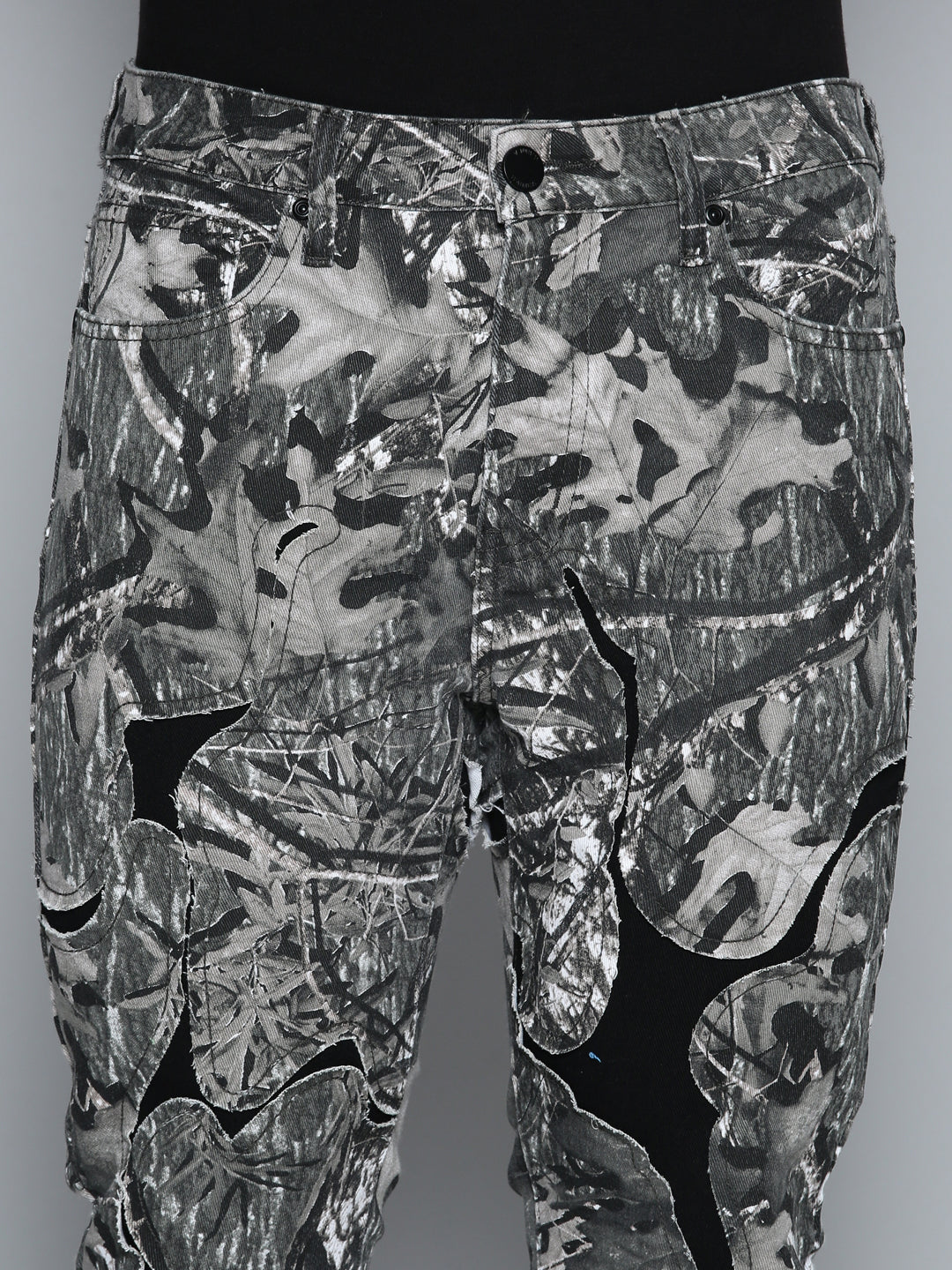 GREY CAMO OVERLAY PATCH STACKED JEAN