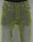 OLIVE VELVET COATED STACKED JEAN